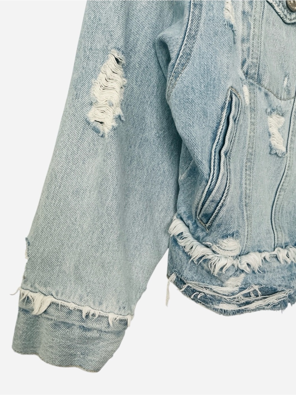 Zara TRF Light Wash Blue Distressed Denim Jacket XS fit Small - Picture 2 of 6